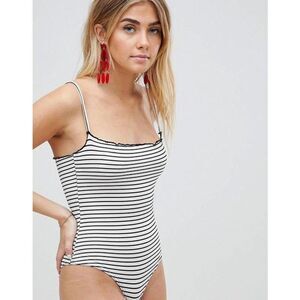 PrettyLittleThing Striped Cami Bodysuit Tank Top Snap Bottom Size 4 Black White